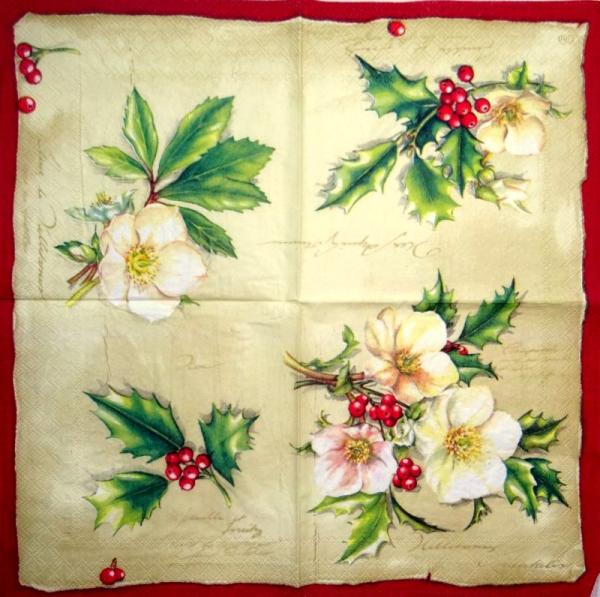 004 Christmas Flowers - 3-ply (cream/red) - Ihr